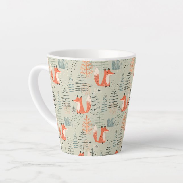 Niedlich Doodle Fox Forest Woodland Muster Milchtasse (Linke Ecke)
