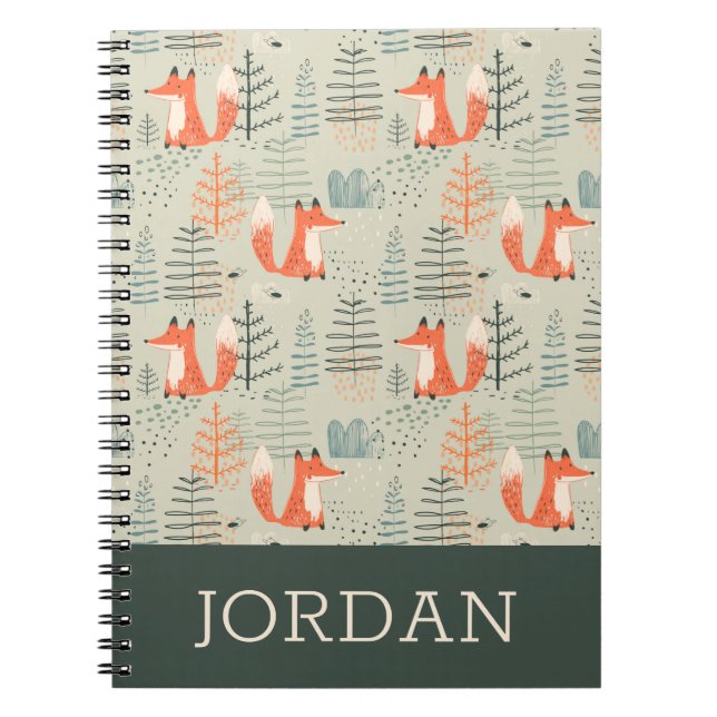 Niedlich Doodle Fox Forest Woodland Muster Notizblock (Vorderseite)