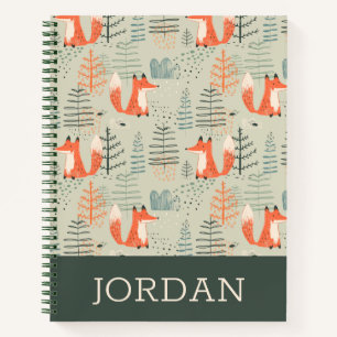 Niedlich Doodle Fox Forest Woodland Muster Notizbuch