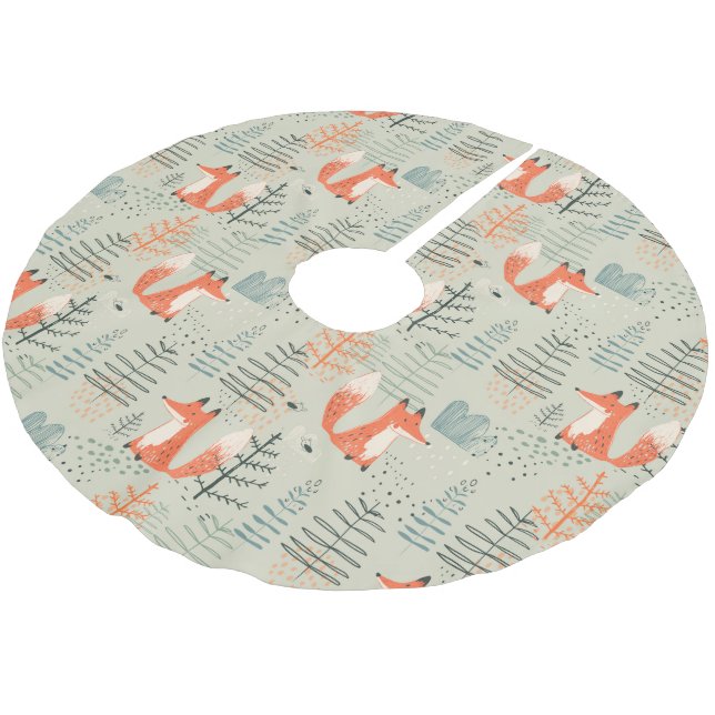 Niedlich Doodle Fox Forest Woodland Muster Polyester Weihnachtsbaumdecke (Schrägansicht)