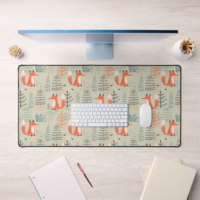 Niedlich Doodle Fox Forest Woodland Muster Schreibtischunterlage (Büro 1)