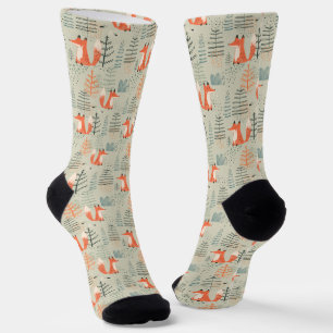 Niedlich Doodle Fox Forest Woodland Muster Socken