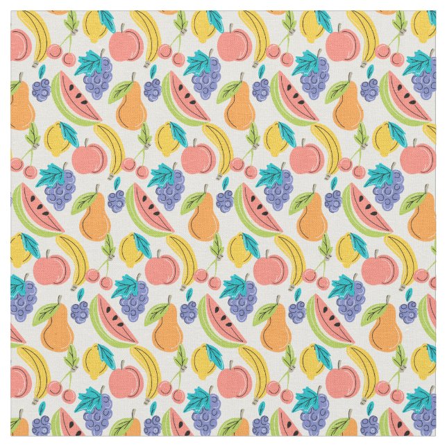 Niedlich Doodle Fruit Summer Frucht Muster Stoff (Nahaufnahme)