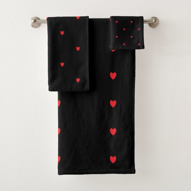 Niedlich Doodle Herzmuster Rot Schwarz Stilvoll Hü Badhandtuch Set (Insitu)