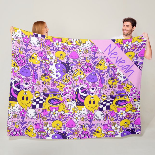 Niedlich Doodle Hippy Style Cartoon Fleecedecke (Beispiel)