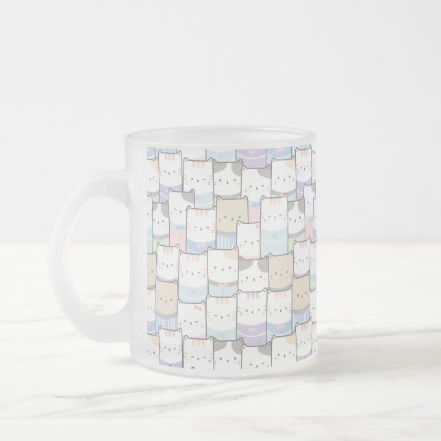 Niedlich Doodle Kitten Faces Pattern Mattglastasse (Links)