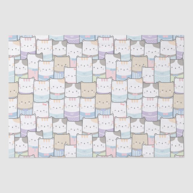 Niedlich Doodle Kitten Faces Pattern Seidenpapier (Vorderseite)