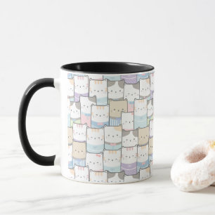 Niedlich Doodle Kitten Faces Pattern Tasse