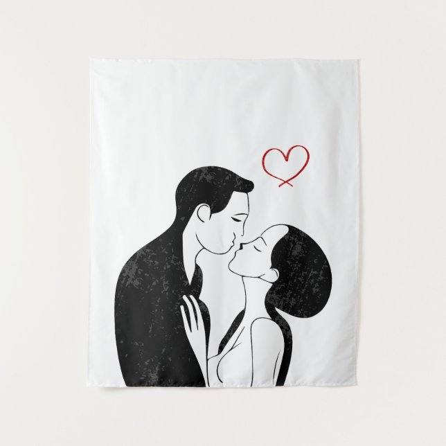 Niedlich Doodle Liebe Herz Romantischer Kuss Wandteppich (Vorderseite)