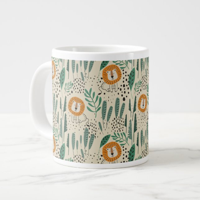 Niedlich Doodle Lion Jungle Regenwaldmuster Jumbo-Tasse (Vorderseite Links)