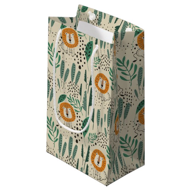 Niedlich Doodle Lion Jungle Regenwaldmuster Kleine Geschenktüte (Vorderseite Schrägansicht)