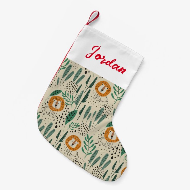 Niedlich Doodle Lion Jungle Regenwaldmuster Kleiner Weihnachtsstrumpf (Vorderansicht (hängend))