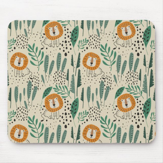 Niedlich Doodle Lion Jungle Regenwaldmuster Mousepad (Vorne)