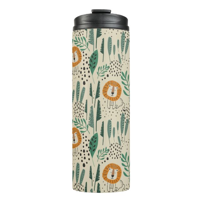 Niedlich Doodle Lion Jungle Regenwaldmuster Thermosbecher (Vorderseite)
