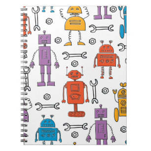 Niedlich doodle Roboter. Nahtloses Muster. Cartoon Notizblock