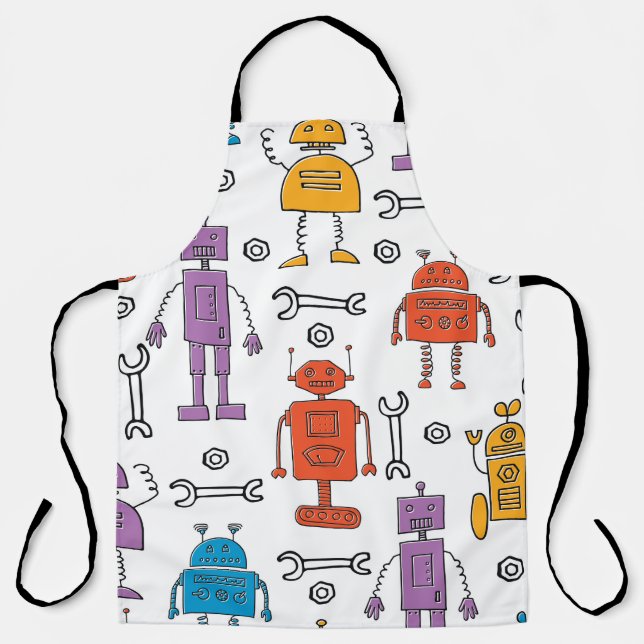 Niedlich doodle Roboter. Nahtloses Muster. Cartoon Schürze (Vorderseite)
