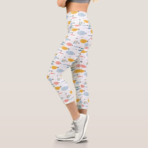 Niedlich Doodle School of Fish Pattern Capri Leggings