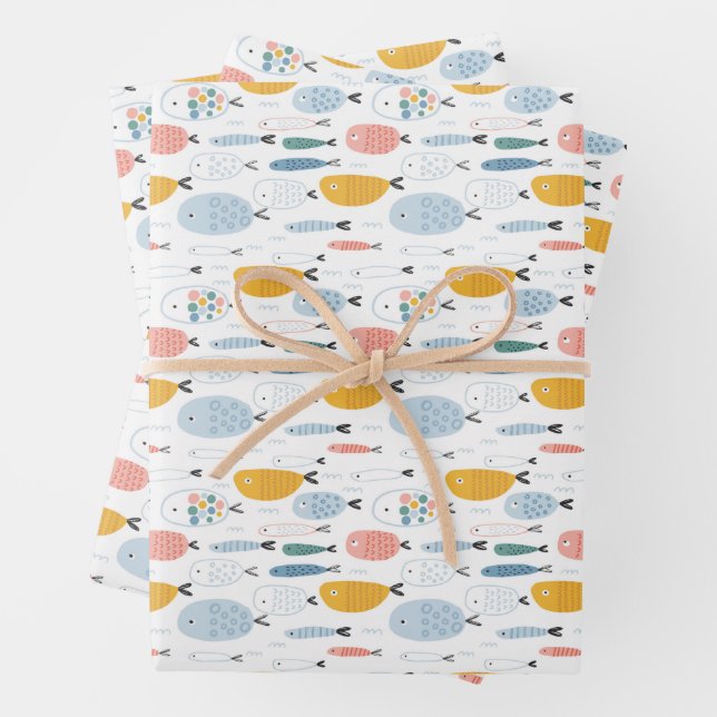 Niedlich Doodle School of Fish Pattern Geschenkpapier Set (Beispiel)
