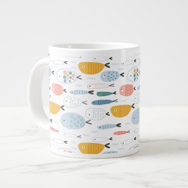 Niedlich Doodle School of Fish Pattern Jumbo-Tasse (Vorderseite Links)