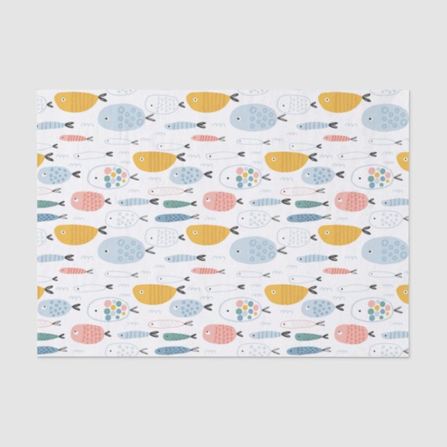 Niedlich Doodle School of Fish Pattern Seidenpapier (Vorderseite)