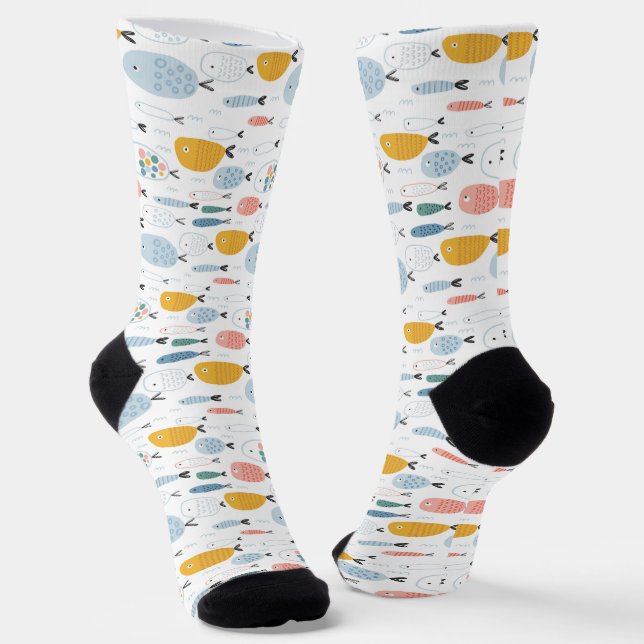 Niedlich Doodle School of Fish Pattern Socken (Gewinkelt)