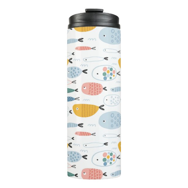 Niedlich Doodle School of Fish Pattern Thermosbecher (Vorderseite)