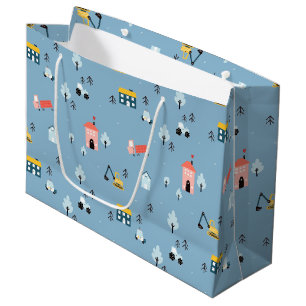 Niedlich Doodle Town Scene Muster Große Geschenktüte