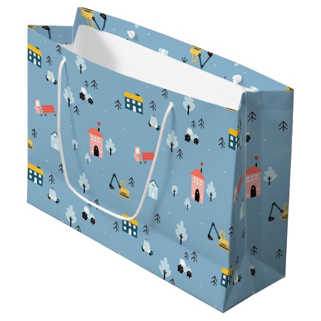 Niedlich Doodle Town Scene Muster Große Geschenktüte (Vorderseite Schrägansicht)