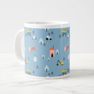 Niedlich Doodle Town Scene Muster Jumbo-Tasse
