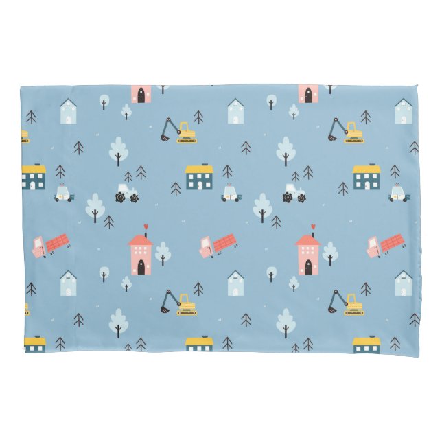Niedlich Doodle Town Scene Muster Kissenbezug (Vorderseite)