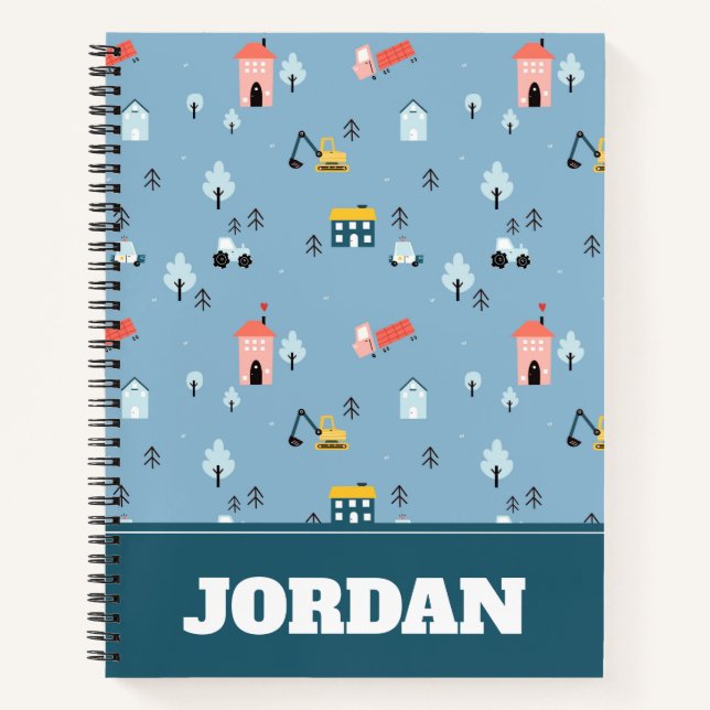 Niedlich Doodle Town Scene Muster Notizbuch (Vorderseite)