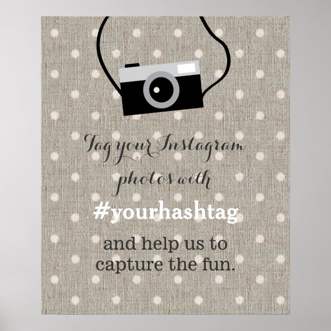 Niedlich Dots Burlap Wedding Fotos Hashtag Sign Poster (Vorne)