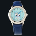 Niedlich Dotty Blue Owl Art Personalisiert Girls Armbanduhr<br><div class="desc">Adorable Uhenkunst und Polka Dottern auf der personalisierten Mädchenuhr.</div>