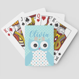 Niedlich Dotty Blue Owl Art Personalisiert Girls Spielkarten