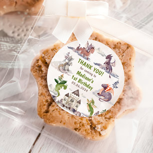 Niedlich Dragon 1. Geburtstag Party Runder Aufkleber