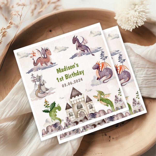 Niedlich Dragon 1. Geburtstag Party Serviette (Von Creator hochgeladen)