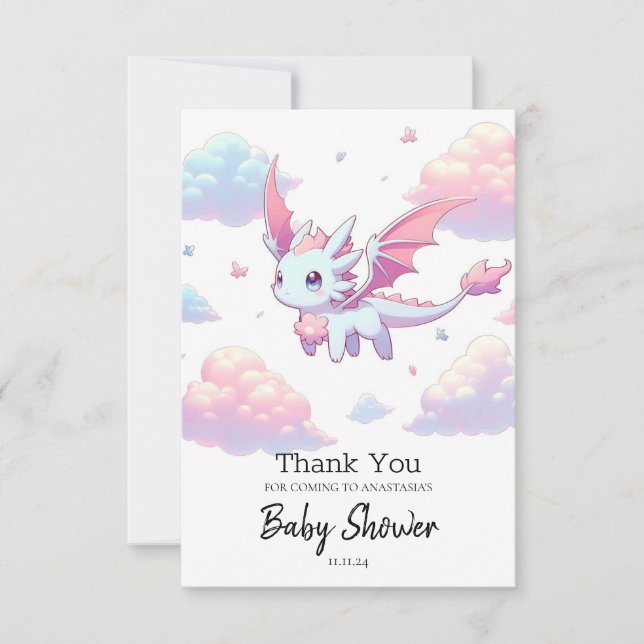Niedlich Dragon Baby Dusche Dankeskarte (Vorderseite)