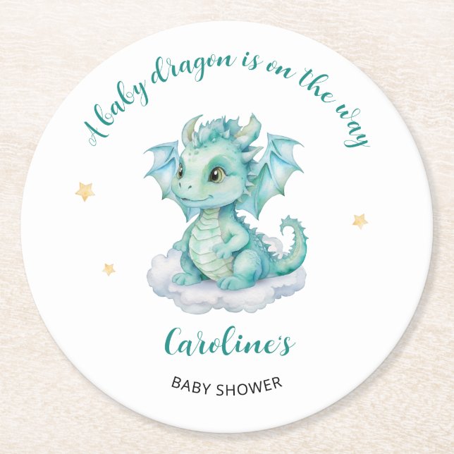Niedlich Dragon Baby Dusche Runder Pappuntersetzer (Vorderseite)