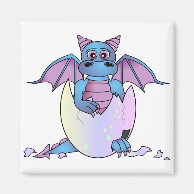 Niedlich Dragon Baby in Crackeier - blau / Lila Magnet (Vorne)