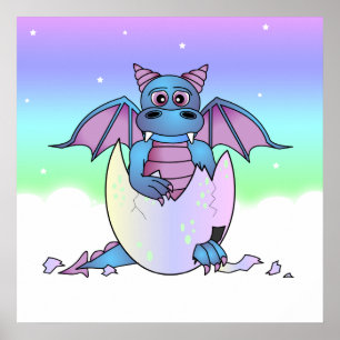 Niedlich Dragon Baby in Crackeier - blau / Lila Poster