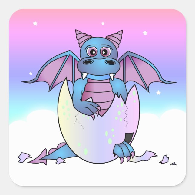 Niedlich Dragon Baby in Crackeier - blau / Lila Quadratischer Aufkleber (Vorderseite)