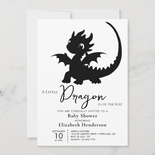 Niedlich Dragon Boy Baby Dusche Einladung (Vorderseite)