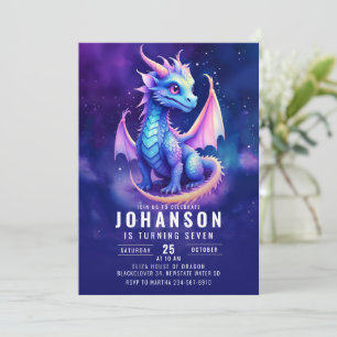 Niedlich Dragon Fantasy Dark Blue Birthday Party Einladung