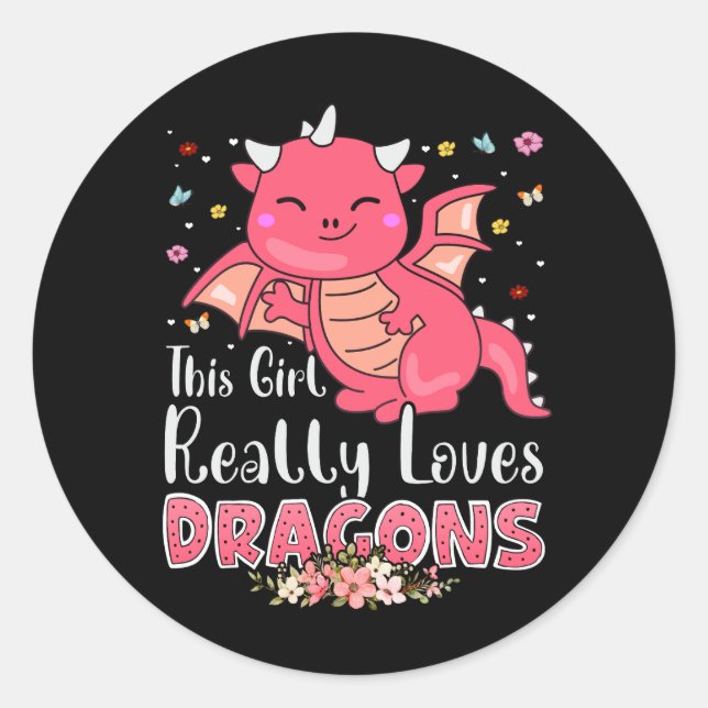 Niedlich Dragon Girl Lieben Dragons Wings Fantasy  Runder Aufkleber (Vorderseite)