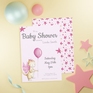 Niedlich Dragon Pink Girl Babydusche Einladung