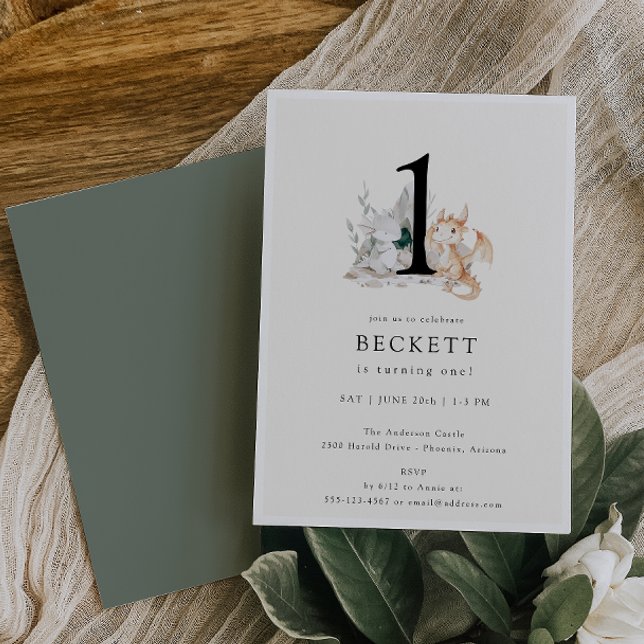 Niedlich Dragon Theme First Birthday Party Einladung (Von Creator hochgeladen)