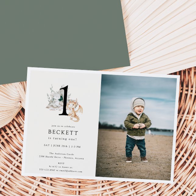 Niedlich Dragon Theme First Birthday Party Foto Einladung (Von Creator hochgeladen)