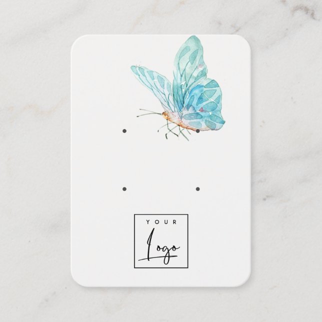 Niedlich Dreamy Aqua Blue Butterfly 2 Earring Disp Visitenkarte (Vorderseite)
