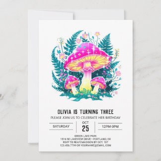 Niedlich Dreamy Digital Mushroom Geburtstag Einladung