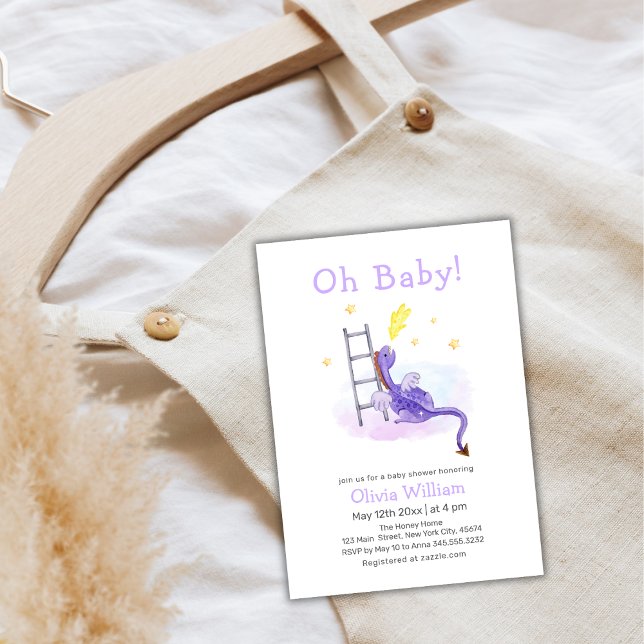 Niedlich Dreamy Märchenschauspielerin Dragon Stars Einladung (Cute Dreamy Fairytale Dragon Stars Baby Shower Invitation)